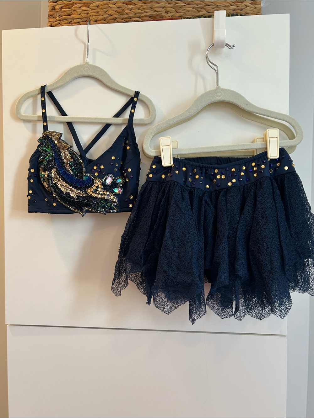 Vintage Girls Navy Sequin Embellished Skirt & Crop Top Set-Child’s Large